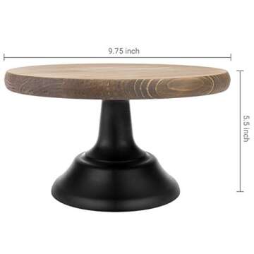MyGift 10-inch Round Brown Wooden Cake/Cupcake Dessert Pedestal Display Stand with Black Base for Birthday, Wedding and Party