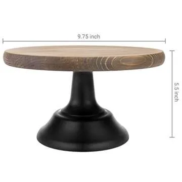MyGift 10-inch Round Brown Wooden Cake/Cupcake Dessert Pedestal Display Stand with Black Base for Birthday, Wedding and Party