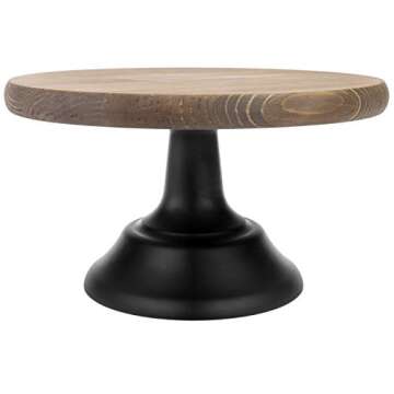 MyGift 10-inch Round Brown Wooden Cake/Cupcake Dessert Pedestal Display Stand with Black Base for Birthday, Wedding and Party