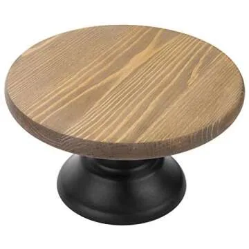 MyGift 10-inch Round Brown Wooden Cake/Cupcake Dessert Pedestal Display Stand with Black Base for Birthday, Wedding and Party