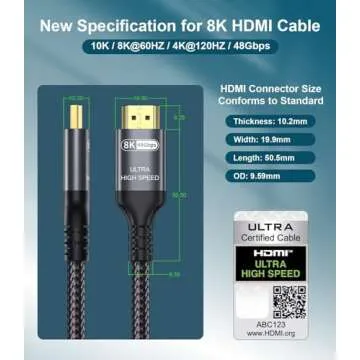 Adauxter Certified HDMI 2.1 Cable 10 FT 10K 8K 4K Ultimate Performance