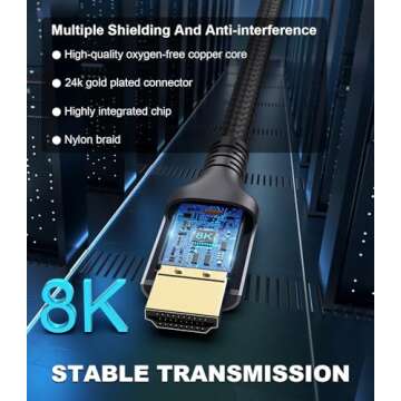 Adauxter Certified HDMI 2.1 Cable 10 FT 10K 8K 4K Ultimate Performance