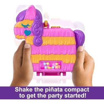 Polly Pocket Compact Playset, Pinata Party with 2 Micro Dolls & Accessories, Travel Toys with Surprise Reveals
