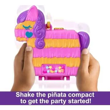 Polly Pocket Compact Playset, Pinata Party with 2 Micro Dolls & Accessories, Travel Toys with Surprise Reveals