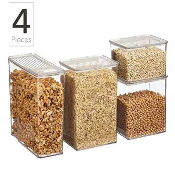 Nate Home by Nate Berkus Airtight Food Canister Containers | with Locking Lids for Storing Dry Goods on Any Kitchen Counter, Cabinet, or Pantry Storage from mDesign - Set of 4, Clear