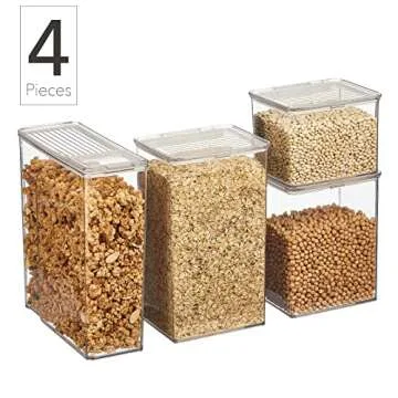 Nate Home by Nate Berkus Airtight Food Canister Containers | with Locking Lids for Storing Dry Goods on Any Kitchen Counter, Cabinet, or Pantry Storage from mDesign - Set of 4, Clear