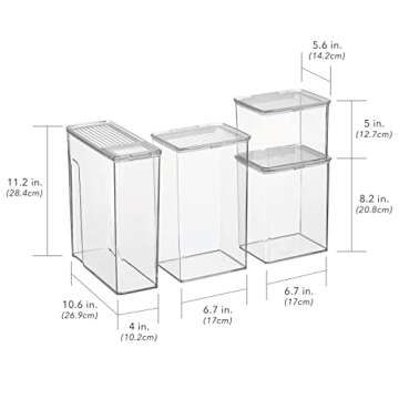Nate Home by Nate Berkus Airtight Food Canister Containers | with Locking Lids for Storing Dry Goods on Any Kitchen Counter, Cabinet, or Pantry Storage from mDesign - Set of 4, Clear