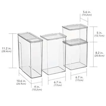 Nate Home by Nate Berkus Airtight Food Canister Containers | with Locking Lids for Storing Dry Goods on Any Kitchen Counter, Cabinet, or Pantry Storage from mDesign - Set of 4, Clear