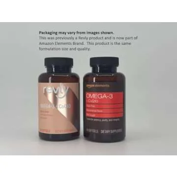 Amazon Elements Omega 3 Wild-caught Fish Oil + CoQ10 with Natural Lemon Flavor, EPA & DHA Omega-3 fatty acids, 60 Softgels (1250 mg Omega 3s and 100 mg CoQ10 per serving)