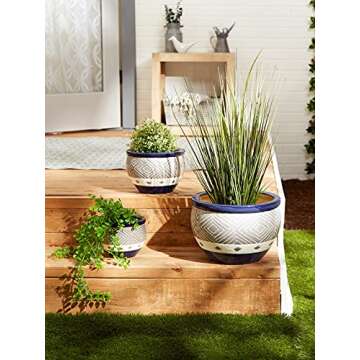 Gifts & Decor Cobalt Planter Ceramic Garden Plant Flower Pot Set, 3-Piece