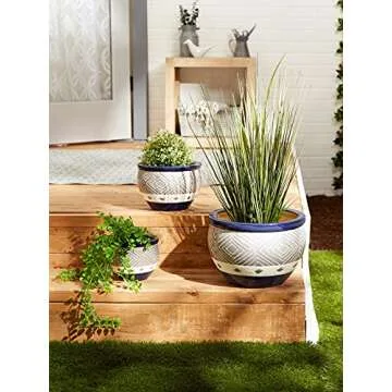 Gifts & Decor Cobalt Planter Ceramic Garden Plant Flower Pot Set, 3-Piece