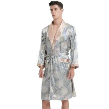 Haseil Men's Luxurious Silk Robe with Shorts Set