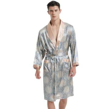 Haseil Men's Luxurious Silk Robe with Shorts Set