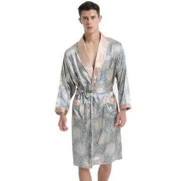 Haseil Men's Luxurious Silk Robe with Shorts Set