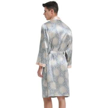 Haseil Men's Luxurious Silk Robe with Shorts Set