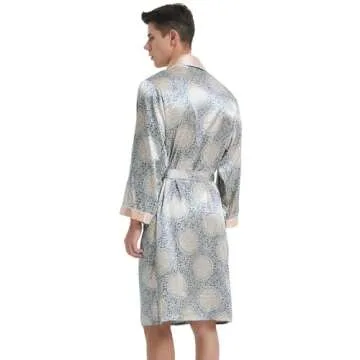 Haseil Men's Luxurious Silk Robe with Shorts Set