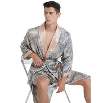 Haseil Men's Luxurious Silk Robe with Shorts Set