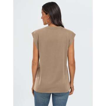 AUTOMET Women's Sleeveless Summer Tank Tops Casual Trendy T Shirts Basic Trendy Cap Sleeve Oversized Tee 2025 Khaki L