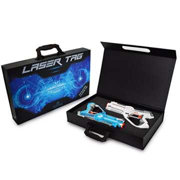 DYNASTY TOYS Family Games Laser Tag Set and Carrying Case - Blue/White Laser Tag Blasters for Birthday Parties and Family Events (2 Pack)