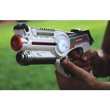 DYNASTY TOYS Family Games Laser Tag Set and Carrying Case - Blue/White Laser Tag Blasters for Birthday Parties and Family Events (2 Pack)