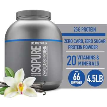Isopure Zero Carb 100% Pure Whey Isolate Protein Powder, Lactose Free, Gluten Free, With Vitamins, Creamy Vanilla, 25g Protein Per Serving, 4.5 Lbs, 66 Servings