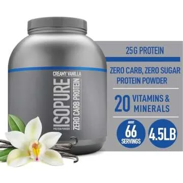 Isopure Zero Carb 100% Pure Whey Isolate Protein Powder, Lactose Free, Gluten Free, With Vitamins, Creamy Vanilla, 25g Protein Per Serving, 4.5 Lbs, 66 Servings