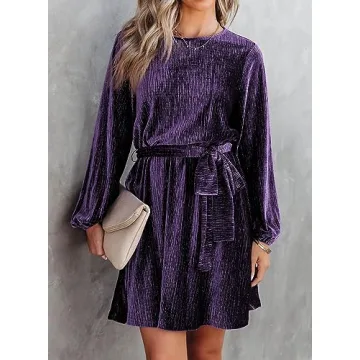 Happy Sailed Women's Long Sleeve Velvet Mini Dress