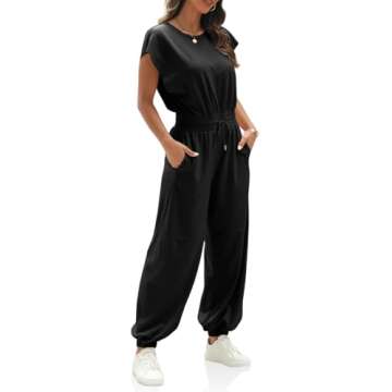 Fisoew Womens Oversized Sleeveless Loose Casual Crew Neck Jumpsuits Open Back Summer Long Pants Baggy Rompers with Pockets