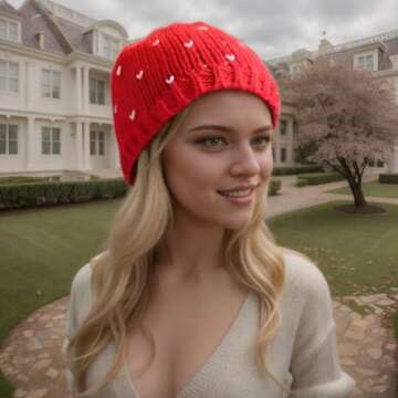 ChZhogYueg Strawberry Hat Cute Beanie Crochet Hat for Women, Red Fruits Knitted Winter Headgear for ...