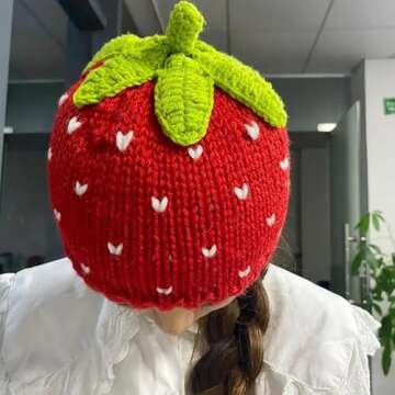 ChZhogYueg Strawberry Crochet Beanie Hat for All Ages