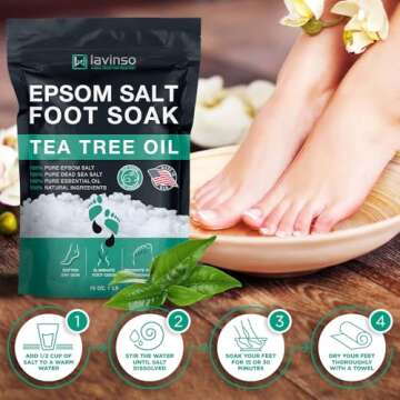 Tea Tree Oil Foot Soak with Epsom Salt - Made in USA - for Toenail Health, Athletes Foot, Stubborn F...