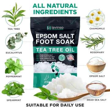 Tea Tree Oil Foot Soak with Epsom Salt - Made in USA - for Toenail Health, Athletes Foot, Stubborn Foot Odor, Softens Calluses & Soothes Sore Tired Feet - 1 LB