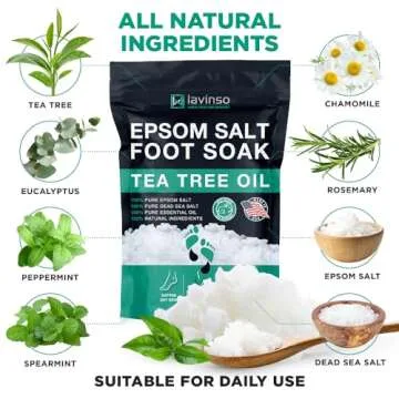 Tea Tree Oil Foot Soak with Epsom Salt - Made in USA - for Toenail Health, Athletes Foot, Stubborn Foot Odor, Softens Calluses & Soothes Sore Tired Feet - 1 LB