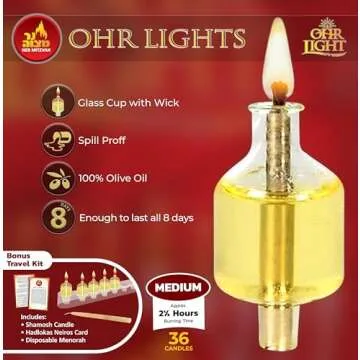 Ner Mitzvah Pre - Filled Menorah Oil Cup Candles, Hanukkah Ohr Lights, 100% Olive Oil with Cotton Wi...