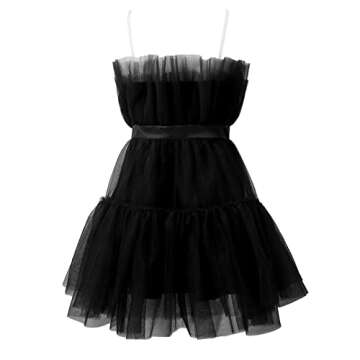 Tulle Dress Women Short Puffy Prom Dress Strapless Mesh Birthday Fairy Dresses Ruffle Dress for Women Color Black