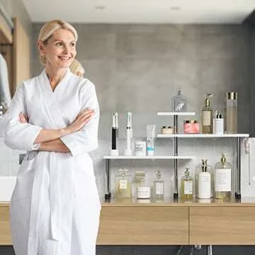 ZHWS Bathroom Counter Organizer Corner Shelf – Bathroom Organization Bamboo 3 Tier Spice Rack Makeup Organizer Bookshelf Space Saving Rack Kitchen Office Living Room (White)