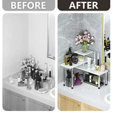 ZHWS Bathroom Counter Organizer Corner Shelf – Bathroom Organization Bamboo 3 Tier Spice Rack Makeup Organizer Bookshelf Space Saving Rack Kitchen Office Living Room (White)