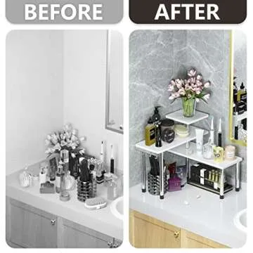 ZHWS Bathroom Counter Organizer Corner Shelf – Bathroom Organization Bamboo 3 Tier Spice Rack Makeup Organizer Bookshelf Space Saving Rack Kitchen Office Living Room (White)