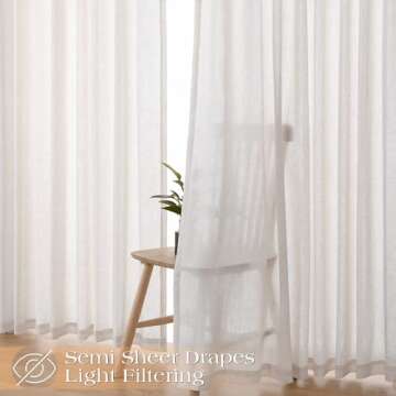 Natural Beige Pinch Pleated Semi Sheer Linen Curtains 90 Inch Length 2 Panels for Living Room Bedroom Cream Colored Boho Room Decor Light Filtering Back Tab Pinch Pleat Window Drapes 90 Inches Long