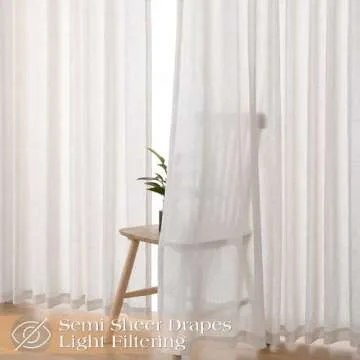Natural Beige Pinch Pleated Semi Sheer Linen Curtains 90 Inch Length 2 Panels for Living Room Bedroom Cream Colored Boho Room Decor Light Filtering Back Tab Pinch Pleat Window Drapes 90 Inches Long