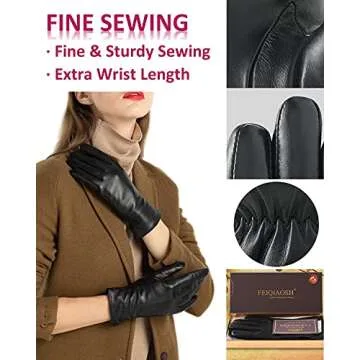 FEIQIAOSH Winter Leather Gloves for Women, Cashmere Lined Touchscreen Gloves for Texting, Premium Soft Sheepskin Warm Glove