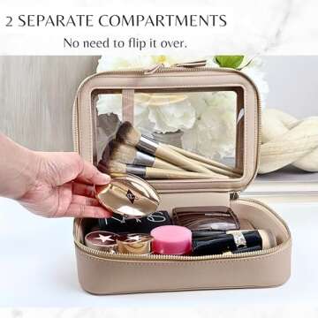 JAZD Clear Makeup Bag Organizer, Make Up Bag Cosmetic Bag, Toiletry Bag for Women Makeup Case, Travel Makeup Bag Small Pouch, Clear Cosmetic Train Case Bag Organizer Makeup Bag for Purse Bags (BEIGE)