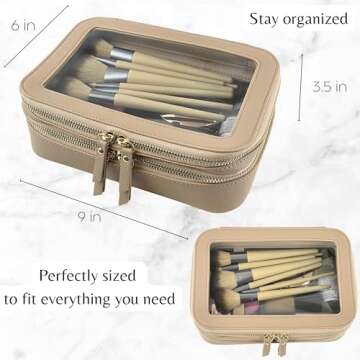 JAZD Clear Makeup Bag Organizer, Make Up Bag Cosmetic Bag, Toiletry Bag for Women Makeup Case, Travel Makeup Bag Small Pouch, Clear Cosmetic Train Case Bag Organizer Makeup Bag for Purse Bags (BEIGE)