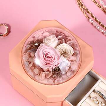 Secmote Mothers Day Birthday Gifts for Mom Preserved Real Rose with Jewelry Box, Enchanted Real Rose Flower Gifts for Mom Women Valentines Day/Christmas/Anniversary (SingleLayer-Pink)