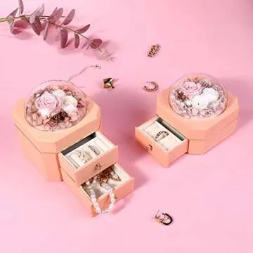 Secmote Mothers Day Birthday Gifts for Mom Preserved Real Rose with Jewelry Box, Enchanted Real Rose Flower Gifts for Mom Women Valentines Day/Christmas/Anniversary (SingleLayer-Pink)