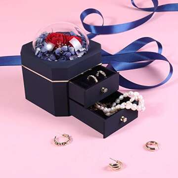 Secmote Mothers Day Birthday Gifts for Mom Preserved Real Rose with Jewelry Box, Enchanted Real Rose Flower Gifts for Mom Women Valentines Day/Christmas/Anniversary (SingleLayer-Pink)