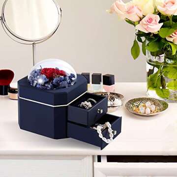 Secmote Mothers Day Birthday Gifts for Mom Preserved Real Rose with Jewelry Box, Enchanted Real Rose Flower Gifts for Mom Women Valentines Day/Christmas/Anniversary (SingleLayer-Pink)