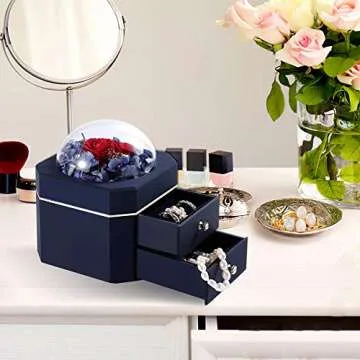 Secmote Mothers Day Birthday Gifts for Mom Preserved Real Rose with Jewelry Box, Enchanted Real Rose Flower Gifts for Mom Women Valentines Day/Christmas/Anniversary (SingleLayer-Pink)