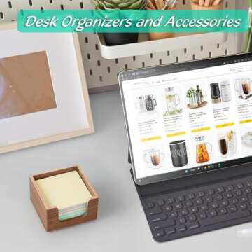 Bivvclaz Sticky Note Holder, Acacia Wood Post It Note Dispenser for Office Desk Accessories, Self St...