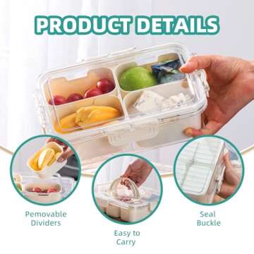 QCBF Divided Serving Tray with Lid-Snackle Box Charcuterie Container for Portable Snack Platters-Cle...